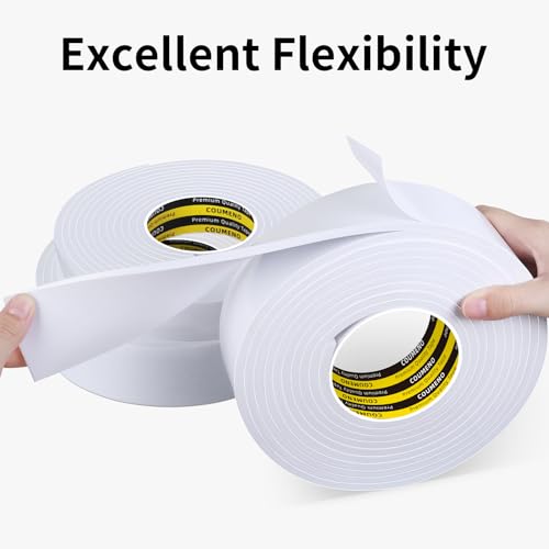 Single-Sided Adhesive EVA Foam Tape 1in x 9.84FT,White Foam Weather Stripping,Door Seal & Window Insulation Tape,Waterproof Sound Proof Seal Strip for Doors,Windows,Garage Door & Gap Sealing - size: 1in x 9.84FT
