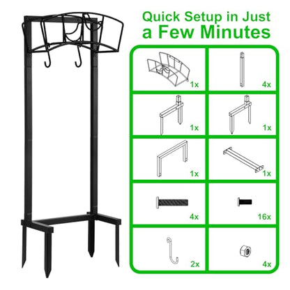 Mofesun Garden Hose Holder, Heavy Duty Metal Water Hose Holder 160-Feet Capacity, Detachable Freestanding Hose Hanger with 2 Tool Hooks, Garden Hose Storage Rack, Black