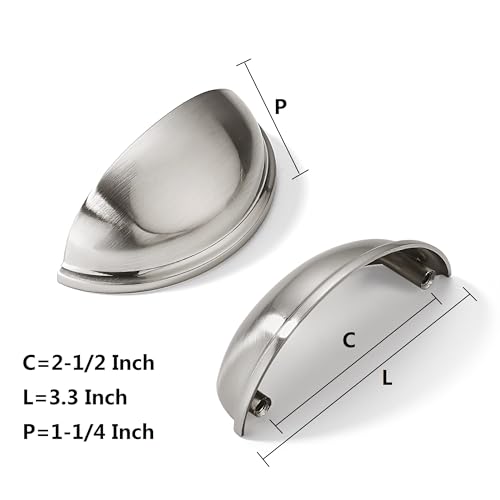 khtumeware 10 Pack 2-1/2" Drawer Pulls Brushed Satin Nickel Cabinet Cup Pulls Kitchen Hardware Cabinet Handles Drawer Handles Knobs 2.5 inch Hole Center - color: Brushed Satin Nickel, size: 2-1/2"(64mm) Hole Center, style: 10-pack