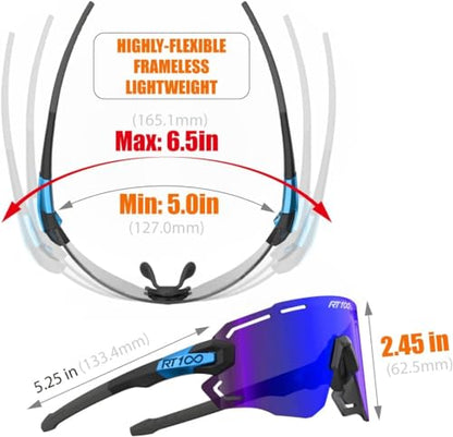 RIDE YOUR WAY Professional wrap around Frameless Cycling Sunglasses for Men and Women - color: Black Blue / Blue V1