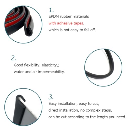 Rubber Edge Trim Black, U Channel Rubber Seal Strip with Self-Adhesive Tape, Fit for 0.15" Edge, 25Ft - color: Black, size: 25Feet