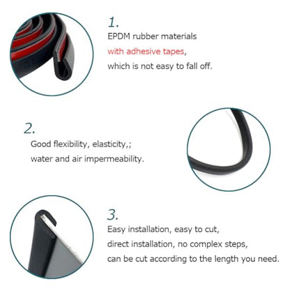 Rubber Edge Trim Black, U Channel Rubber Seal Strip with Self-Adhesive Tape, Fit for 0.15" Edge, 25Ft - color: Black, size: 25Feet