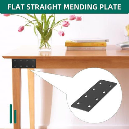12 PCS Black Flat Straight Mending Plate with 96 M4*20mm Screws 6-1/2" x 2-5/8" Carbon Steel Repair Brace Bracket 3mm Thick for Wood Furniture Cabinet Flat Straight Brace Brackets