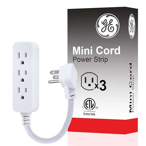 GE 3-Outlet Power Strip 5 Inch Braided Extension Cord with Multiple Outlets Grounded Flat Plug ETL Listed White 45190 - size: 5 Inch