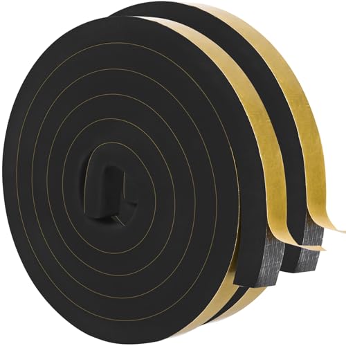ToLanbbt Black Door Window Weather Stripping Self Adhesive Foam Tape High Density Foam Sealing Strip Window Insulation Weatherproof Gasket Tape 1/2" Wide X 1/2" Thick, 6.5 Ft X 2 Rolls, Total 13 Feet - color: Black, size: 1/2 In x 1/2 In x 13Ft