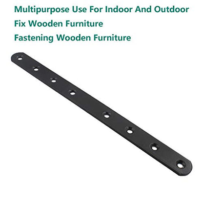 4 Pack Flat Mending Plate for Wood, ULIFESTAR Black Iron Flat Straight Brace Brackets Metal Repair Fixing Wood Brace Joining Plates Connector for Repairing Wooden Furniture with Mounting Screws - size: 10 x 0.79 x 0.12 inches
