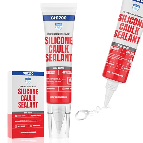 GH1200 150 ML/5 FL Oz Silicone Caulk Clear Silicone Sealant Waterproof, Kitchen & Bathroom Caulk - Shrink & Crack Proof - Indoor & Outdoor Use Silicone Glue - Strong Caulking Formula Tube - style: 150 ML Clear Sealant