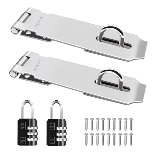 2Pcs Door Locks Hasp Latch,5 Inch 304 Stainless Steel Safety Packlock Clasp Hasp Lock Latch,Hinge Lock Padlock with Screws for Gates,Doors,Cabinets, Closets and More - style: 5INCH with CODE LOCK