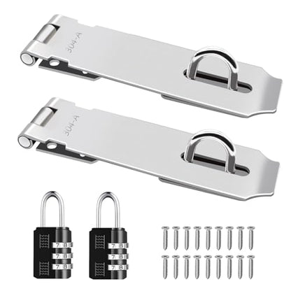 2Pcs Door Locks Hasp Latch,5 Inch 304 Stainless Steel Safety Packlock Clasp Hasp Lock Latch,Hinge Lock Padlock with Screws for Gates,Doors,Cabinets, Closets and More - style: 5INCH with CODE LOCK