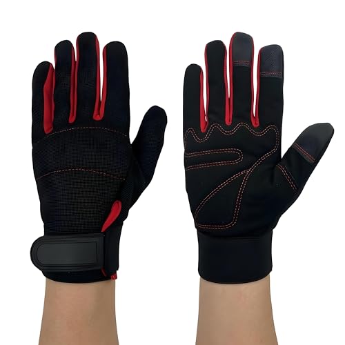 Gardening Gloves for Men - Breathable Synthetic Leather Yard Work Gloves with Padded Palm, Touchscreen Utility Gloves for Mowing, Landscaping, and DIY Home Projects, Black Pair