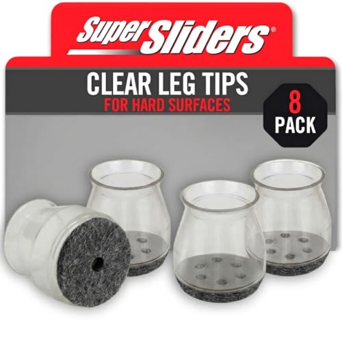 Super Sliders 1 Inch Round Chair Leg Tips with Felt Bottom – Heavy Duty Silicone Furniture Leg Caps, Steel Reinforced Floor Protectors for Chairs & Tables, 8 Count