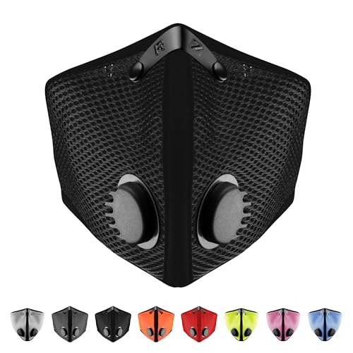 RZ Mask M2 - Cooling Mesh Dust Mask w/ 99.8% Carbon Filtration, Anti Fogging w/Easy Use Hook-and-Loop Head Strap - color: Black, style: Large