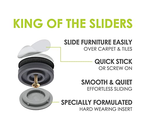 GorillaGlides CB323 1-1/4 Inch Furniture Sliders/Chair Glide Floor Protectors (Set of 8 Glides) Self-Adhesive Screw On Furniture Glides for Low Pile Carpet and Hard Surface Flooring, Round - size: 1-1/4 Inch - 8 Pack