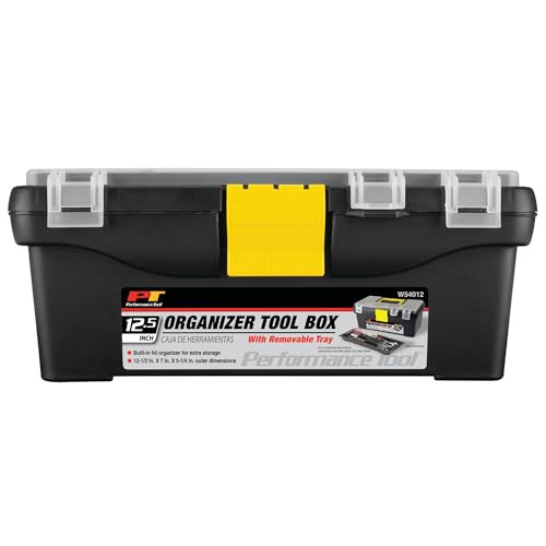 Performance Tool W54012 Heavy Duty Plastic Organizer Tool Box for Workshops and Garages, Black, 12.5-Inch - size: 12" Plastic Tool Box, style: Plastic Tool Box