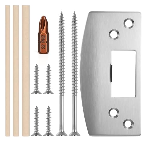 Oversized Door Latch Plate Heavy Duty Stainless Steel Door Strike Plate Replacement Lock Strike Plates Enlarged Strikes Hole with Relocated Screw Holes - color: Silver