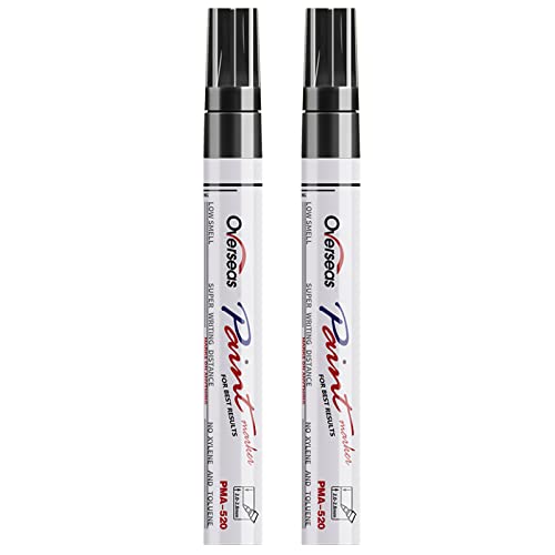 Overseas Permanent Paint Pens Black Markers - 2 Pack Single color Oil Based Paint Markers, Medium Tip, Quick Drying and Waterproof Marker Pen for Metal, Rock Painting, Wood, Plastic, Canvas, Mugs - color: Black