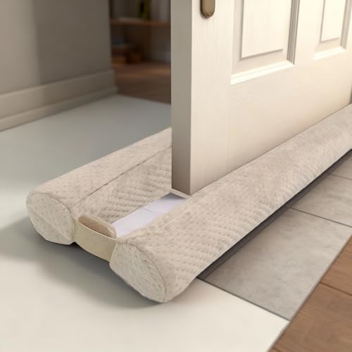 Under Door Draft Stopper Door, Sweep Weather Stripping, Double-Sided Windproof Seal Noise Blocker Window Breeze Blocker, Adjustable 26'' to 30'' Gap Filler, Beige - color: Beige, size: 26-30"