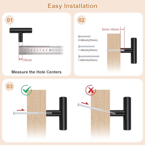 Probrico 5 Pack Length 2inch Matte Black Kitchen Cabinet Knobs,Stainless Steel Dresser Drawer Knob,Euro Style Single Hole Pull Handles for Cupboard and Closet - size: Single Hole: 2 inch Length