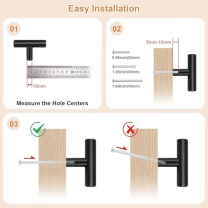 Probrico 5 Pack Length 2inch Matte Black Kitchen Cabinet Knobs,Stainless Steel Dresser Drawer Knob,Euro Style Single Hole Pull Handles for Cupboard and Closet - size: Single Hole: 2 inch Length