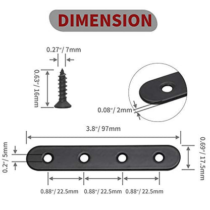 Jiozermi 12 Pcs Straight Brace, Flat Brace 3.8” x 0.69”, Stainless Steel Straight Bracket, Mending Joining Plates for Wood, Board, Bed Frame, Furniture & Shelves, Matte Black - size: Black, 3.8” X 0.69”, 12 Pcs
