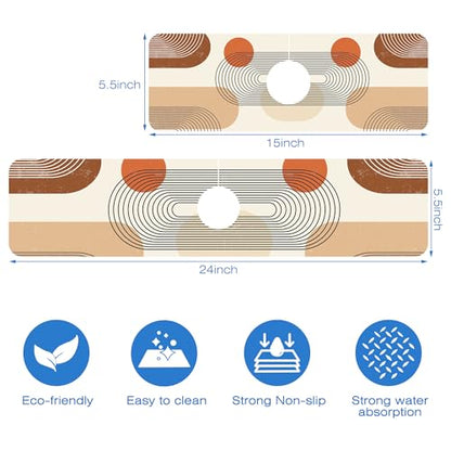 Abstract Minimalistic Geometric Sink Faucet Absorbing Mat Sink Splash Guard Faucet Mat Draining Mat Fast Drying Sink Protectors for Kitchen and Bathroom 5.5"×24" - size: 5.5" x 24"