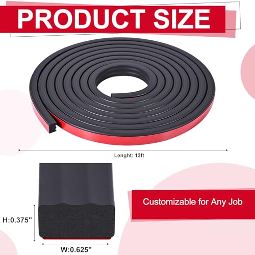 Treela 13 ft Ribbed Foam Rubber Seal with Tape, 0.625x0.375 Inches, Self Adhesive Epdm Foam Rubber Weather Strip, Suitable for Ships, Cars, Rvs, Ships, Garage Doors/Windows, Black - size: 13ft, style: 0.625x0.375in