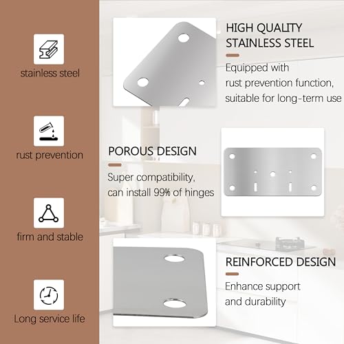 Cabinet Hinge Repair Kit,Cabinet Hinge Repair Board Replacement Kit-Hinge Fixing Plates for Kitchen, Cupboard, Locker, Cabinet Doors with Screws 10-Pcs