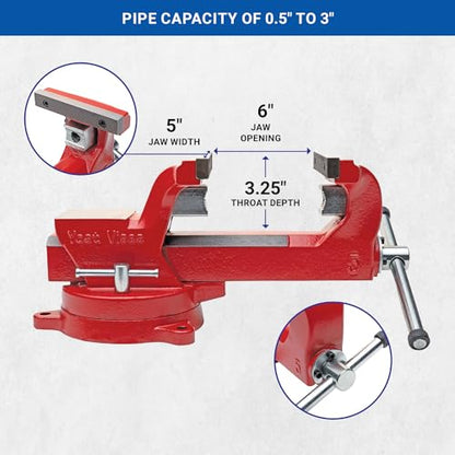 Yost Vises ADI-5 Heavy Duty Vise | 130,000 PSI Tensile Strength Austempered Ductile Iron Bench Vise | 5.5 Inch Jaw Width with a 360 Degrees Interlocking Swivel Base and 2 Lockdowns | Red - size: 5 inches