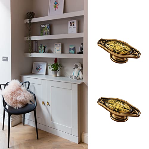 Oval Zinc Alloy Cabinet Pulls Furniture Knobs Sunset Pattern Cupboard Handle Drawer Pulls Solid Metal Kitchen Hardware Handles for Cabinet Drawer Wardrobe (2pcs/Set) - color: Sunset, size: Oval