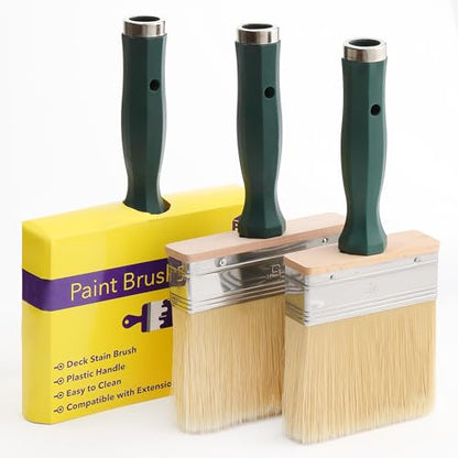 Bates Deck Stain Brush Set - 3pcs, 4', 5', 6' Brushes - Large Wall & Wood Stain Brushes