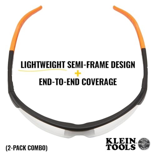 KLEIN TOOLS 60174 Safety Glasses, PPE Protective Eyewear with Semi Frame, Scratch Resistant, Anti Fog Clear and Gray Lens Combo Pack - color: Clear/Gray Lens, size: 2 Pack