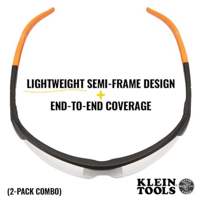 KLEIN TOOLS 60174 Safety Glasses, PPE Protective Eyewear with Semi Frame, Scratch Resistant, Anti Fog Clear and Gray Lens Combo Pack - color: Clear/Gray Lens, size: 2 Pack