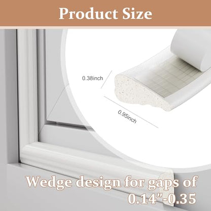 2 pcs 118”Wedge-Shape Foam Window Weather Stripping Door Seal Strip,Soundproofing Frame Winter Insulation Tape for Exterior Front Door,Noise Cancelling Window Inserts,Door Gap Filler Light Blocker