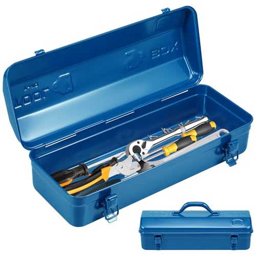 Tool Box, 16.9" Portable Metal Tool Organizer Box with Double Latch Closure and Handle, Heavy Duty Hip Roof Style Tool Chest for Household Workshop Car (Blue) - color: Blue
