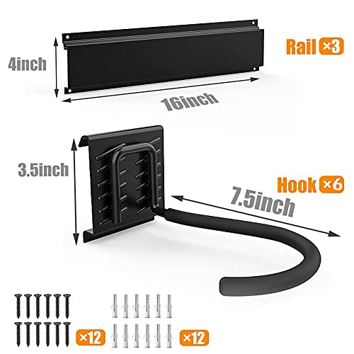TORACK Bike Storage Rack, 6 Bike Rack Wall Mount Home and Garage Organizer, Vertical Bicycles Hanger Hooks for Indoor Space Saving - size: 48" Rail
