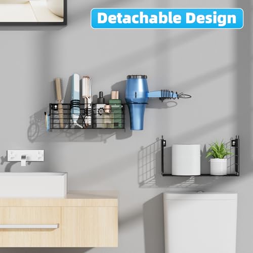 VITVITI Metal Hair Tool Organizer with Toilet Paper Basket, Bathroom Blow Dryer Curling Iron Holder Wall Mount, 2 Tiers Styling Tools Organizer for Straightener with Hooks, Black - color: Black 2 Tiers