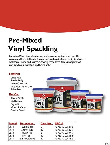 Red Devil 0538 Pre-Mixed Vinyl Spackling, 1 Pint - size: 1 Pint, style: 12 - Pack