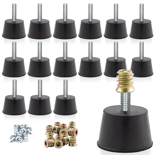 NEWBYTEK M6 Thread Rubber Furniture Leveling Feet Screw in Threaded Furniture Levelers Adjustable Table Chair Levelers Feet Glides for Chairs Tables Cabinet Patio - 16 Pack - size: M6 Thread,16 Pack