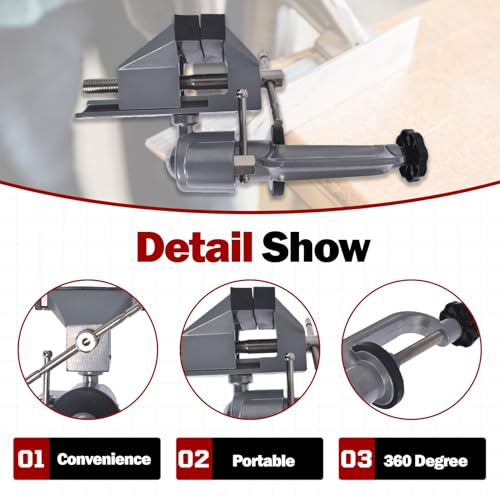 findmall Universal Table Vise 3" Aluminum Swivel Bench Vise 360 Degrees Rotating Fit for Holding Small Parts in Jewelry Hobby Model Making Electronics and More - color: Silver