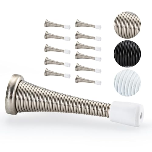 HOME MASTER HARDWARE 12 Pack Spring Door Stops, 3 Inch Wall Mounted Spring Doorstop, with Rubber Bumper, Satin Nickel - color: ‎Satin Nickel