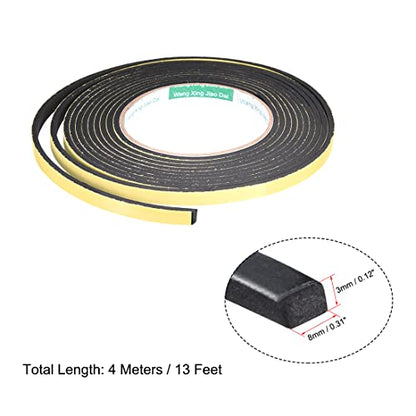 uxcell Sealing Foam Tape 8mm Wide 3mm Thick 4m/13ft Long, Self Adhesive Weather Strip for Window Door Insulation - size: 8mmx3mmx4m