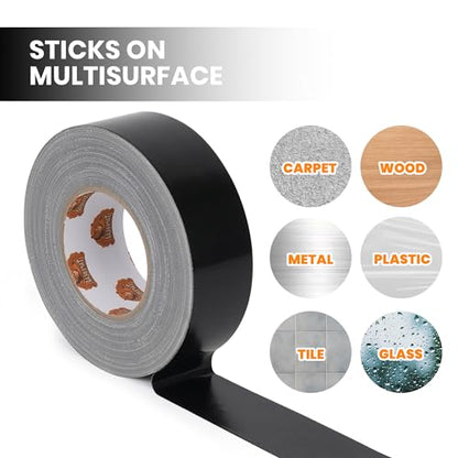 TAPEBEAR 16.5mil Thick Black Duct Tape Heavy Duty 1.88" x 105FT, Strong Tough Utility Ducting Tape Waterproof, No Residue, Flexible, Hand Tear Binding Tape for Bundle, Patch, Protect & Repair - color: Black