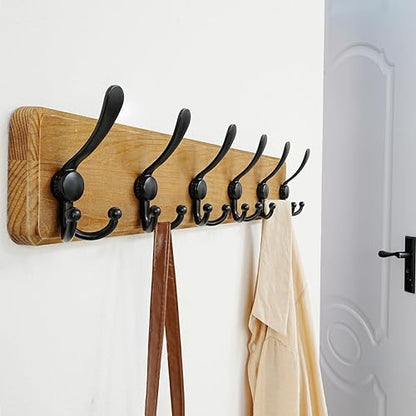 Dseap Coat Rack Wall Mounted - 24" Long 6 Tri Hooks, Heavy Duty Wooden Wall Coat Hanger Coat Hook for Clothes Hat Jacket Clothing, Weathered Brown and Black, Pack of 2 - color: Weathered Brown & Black, size: L=24"