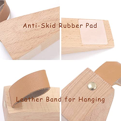 2Pack Wooden Door Stopper Non-Slip Security Wood Door Wedge with Leather Strap for Hanging Door Stopper, in House Bedroom Office Living Room Hotel Cabin (2pcs) - style: Small (2pcs)
