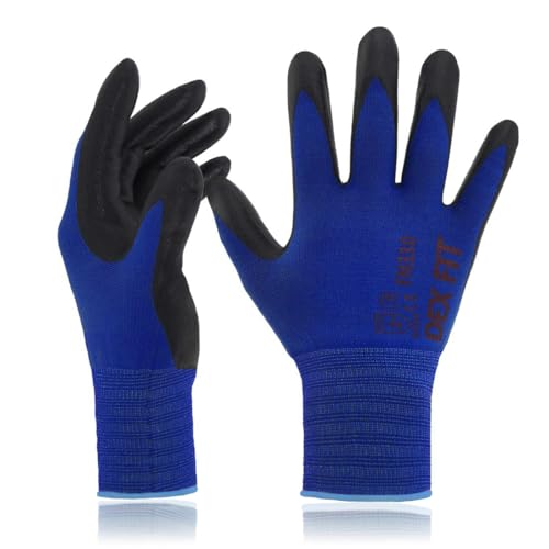 DEX FIT Nitrile Work Gloves FN330, 3D-Comfort Stretchy Fit, Firm Grip, Thin & Lightweight, Touch-Screen Compatible, Durable, Breathable & Cool, Machine Washable; Blue XS (6) - color: Blue, size: X-Small(1 Pair)