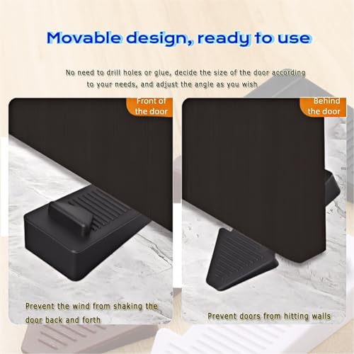4-Pack Stackable Door Stoppers - Heavy Duty Rubber Door Wedges with Non-Slip Base, Adjustable Height (2X Thickness When Stacked), Multi-Purpose for Doors, Washers & Furniture（Black）