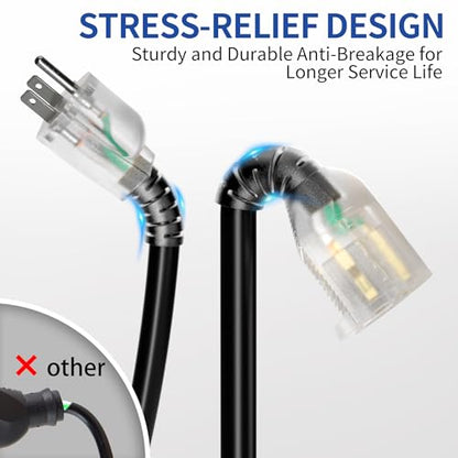10ft Outdoor/Indoor Extension Cord with Lighted 10/3 Gauge Ultra 3 Prong Heavy Duty SJTW, Waterproof, Flexible Cold-Resistant,15A 125V 1875W, Black - size: 10FT