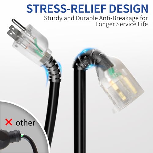 15ft Outdoor/Indoor Extension Cord with Lighted 10/3 Gauge Ultra 3 Prong Heavy Duty SJTW, Waterproof, Flexible Cold-Resistant,15A 125V 1875W, Black - size: 15FT