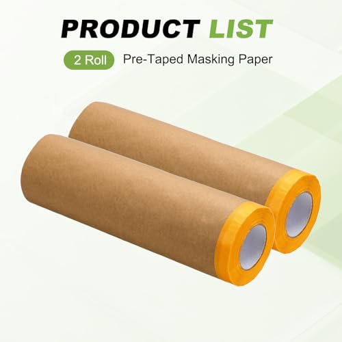 HARFINGTON Pre-Taped Masking Paper, 18" x 49 ft Paint Adhesive Protective Paper Painter Tape and Drape for Masking Auto Body Covering Wall Skirting Frames, Yellow - color: Yellow, size: 18 IN x 49 FT