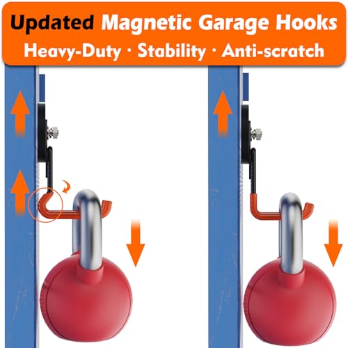 MUTUACTOR Updated Strong Magnetic Hooks Heavy Duty,20lbs Anti-Scratch Powerful Garage Magnet Hook,2PCS Anti-Slip Magnetic Tool Hooks for Organizing Cordless Impact Drivers Garden Shovel Tool Box - style: Updated 2.6in Magnet M Red Hooks 2PCS